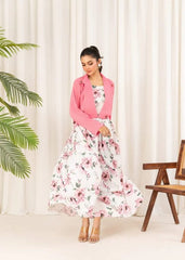 2 Pcs Stylish Floral Print Maxi Dress With Pink Jacket – Women’s Western Wear – Floral Maxi