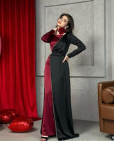 Beautifull Black Western Maxi – Shamoz Silk, 3-piece Set With Trouser & Belt (standard Size)