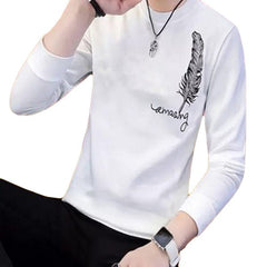 Men’s Stylish Leaf Print Full Sleeves T-shirt – Latest Designer Summer Collection | Premium Stitched Party & Casual Wear For Him – White