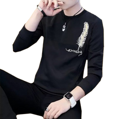 New Collection: Men’s Stylish Print Full Sleeves T-shirt – Premium Quality & Fashionable Design For A Smart Look | Black Leaf Print T-shirt