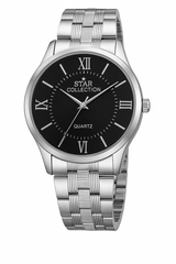 Star Collection Men’s Stainless Steel Watch – Silver Quartz Analog, Waterproof, Classic Roman Dial (no Box)
