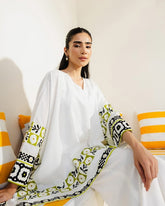 Women’s 3-piece Swiss Lawn Printed Suit – White, Medium Size, Shirt, Trouser & Inner Set, Elegant Summer Outfit – 14 August Special Edition