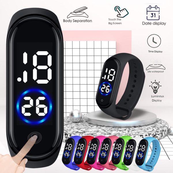 Digital Wrist Band Fashion Rubber Led Cell Operated Sports Unisex Watch Waterproof Men’s Watch Women