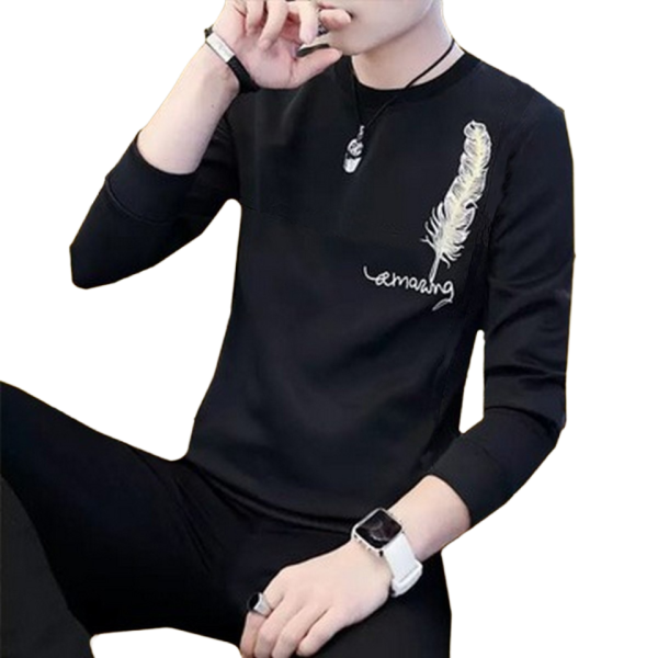 New Collection: Men’s Stylish Print Full Sleeves T-shirt – Premium Quality & Fashionable Design For A Smart Look | Black Leaf Print T-shirt