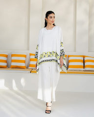 Women’s 3-piece Swiss Lawn Printed Suit – White, Medium Size, Shirt, Trouser & Inner Set, Elegant Summer Outfit – 14 August Special Edition